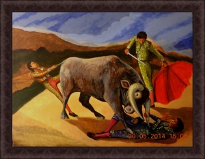 ESTOCADA- Acrylic on Canvas 48 in W x 36 in H LR frame