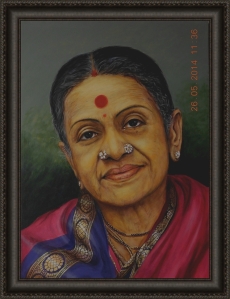 Portrait of M S Subbulakshmi - Acrylic on Canvas 36 in W x 48 in H LR fr